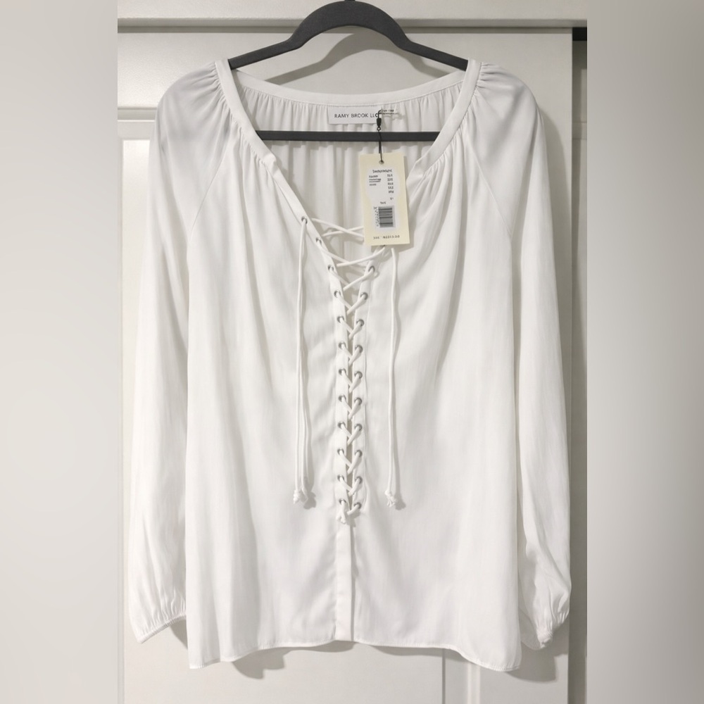 Ramy Brook White Lace-Up Blouse